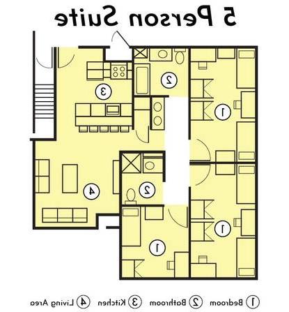 Drawing with key of the 5 bedrooms with common areas.